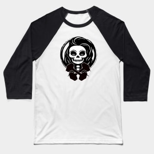 Personal Trainer Skull and Weights Black Logo Baseball T-Shirt